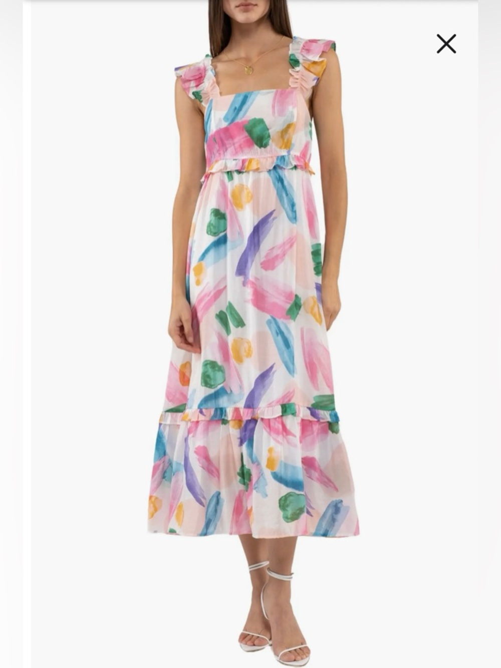 Blu Pepper Brushstroke Print Ruffle Midi Sundress - EUC
